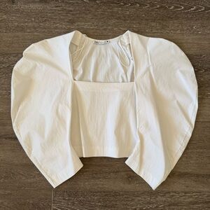Zara White Puff Shoulder Women's Blouse
